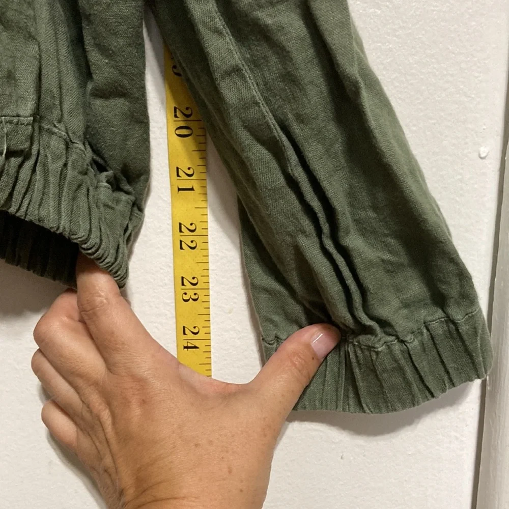 CYNTHIA ROWLEY LINEN Army Green Khaki Bomber Jacket Full Zip Long Sleeves Large
